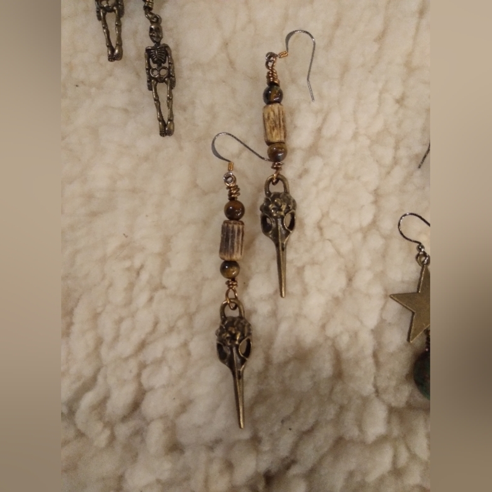 Bohemian Skull Earrings in Gold and Brown